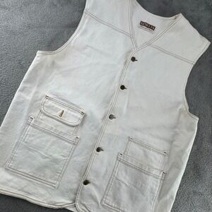 Results‎ Denim Utility Vest Mens XL Off-White Excellent Vintage Workwear 3755